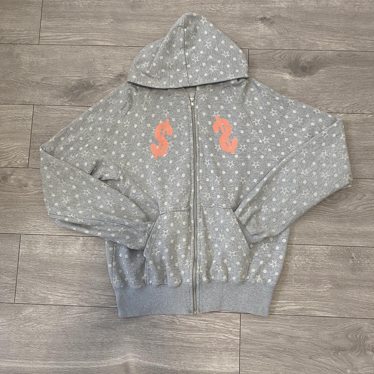 Y2K early 2000s Grey and Orange Star pattern Zip up | Depop