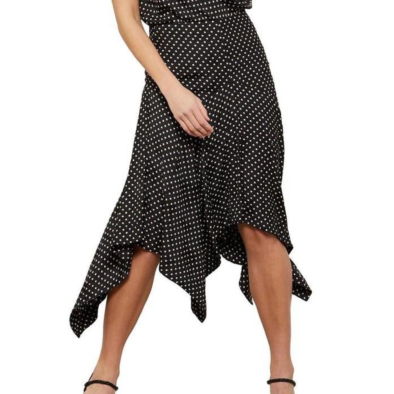 BCBGMAXAZRIA Polka Dot Asymetrical Midi Skirt Size