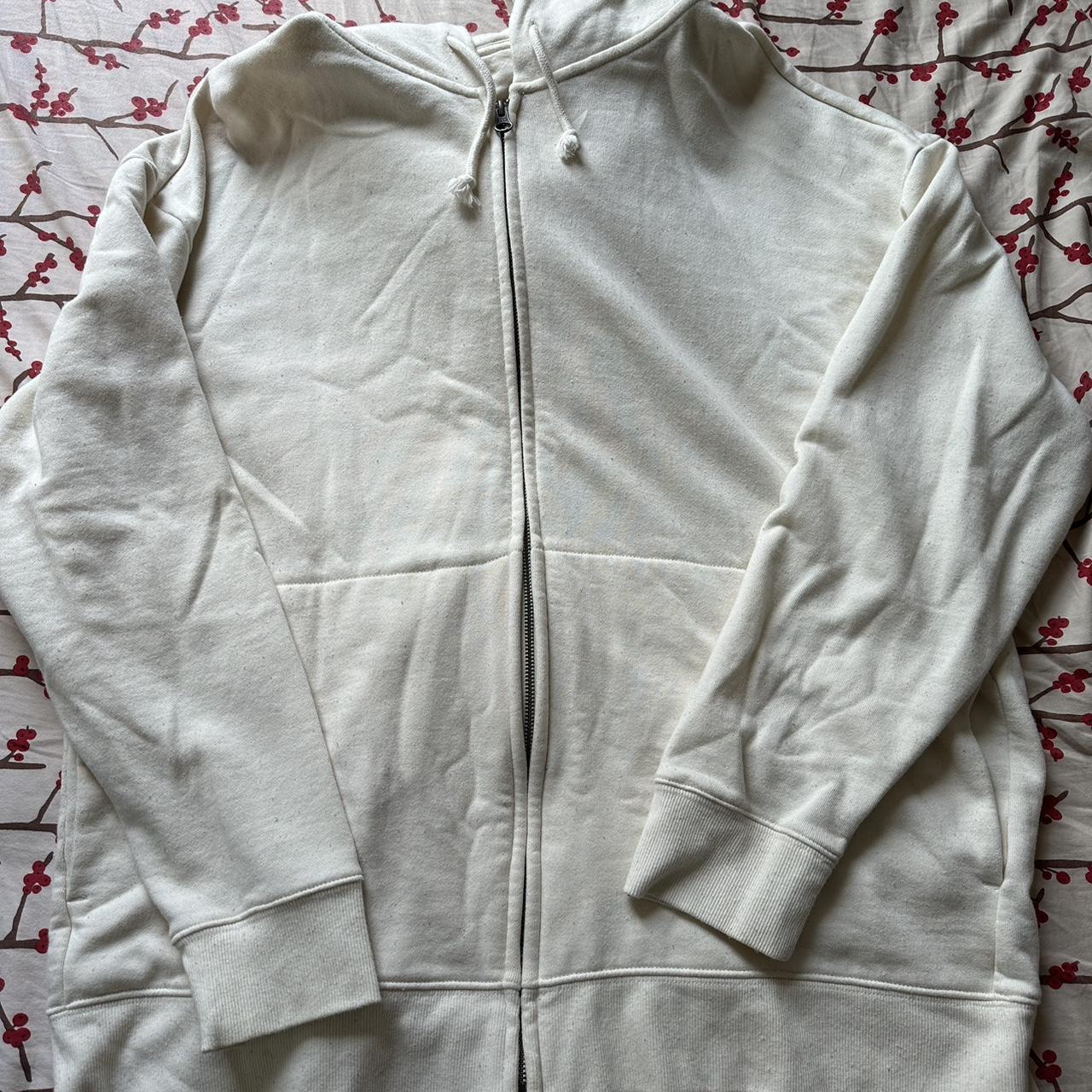 white muji zip up hoodie!! textured fabric (not... - Depop