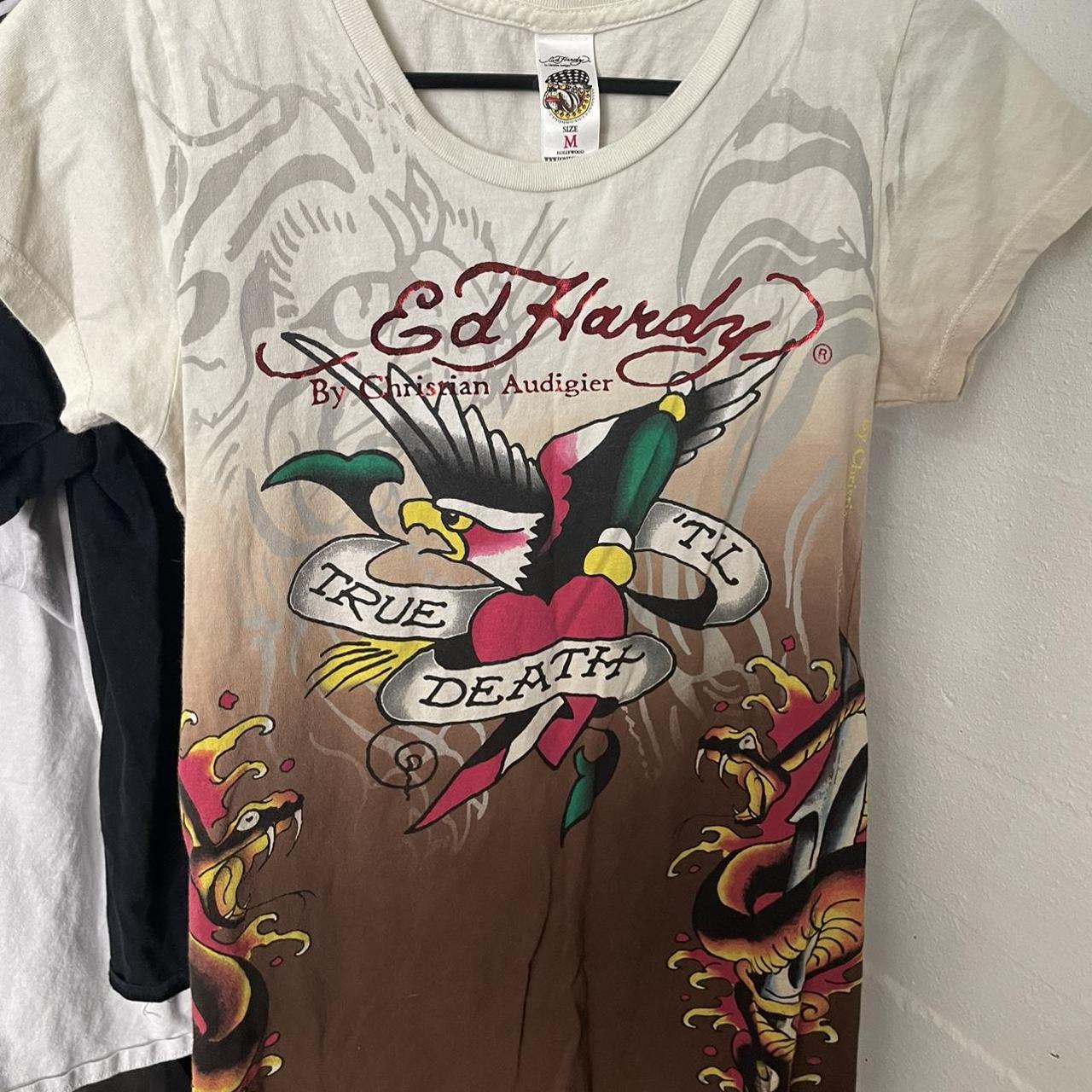 medium ed hardy shirt soo pretty i just never wore... - Depop