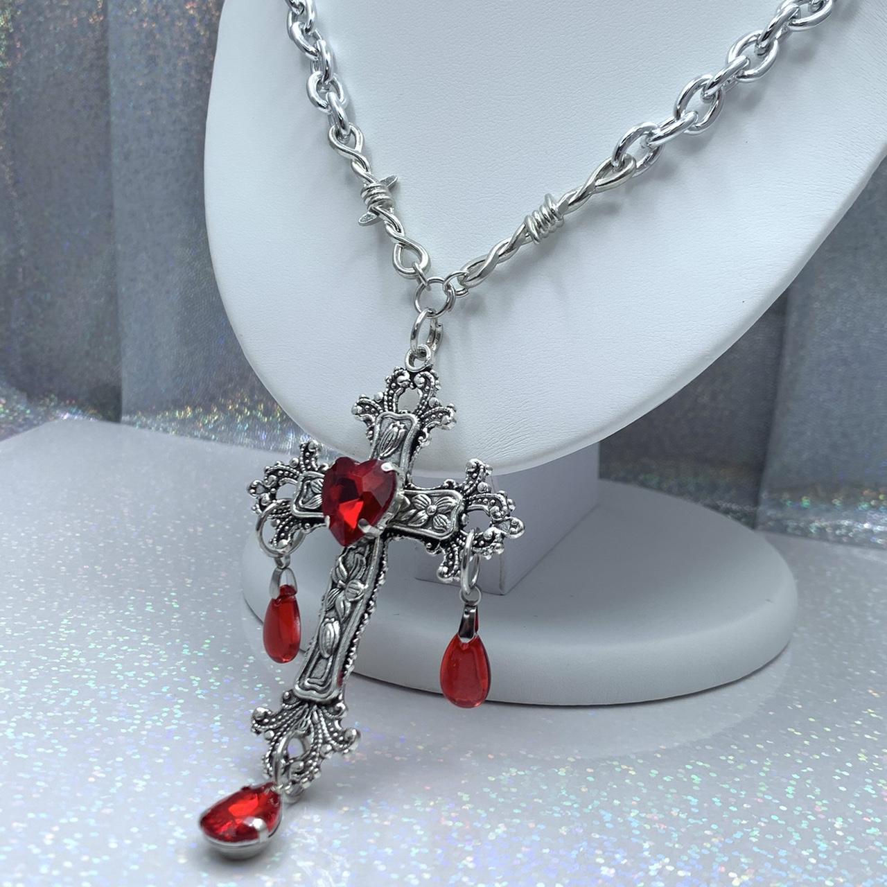Blood Vial Cross Vial Necklace Red Jewelry Gothic Vintage Style