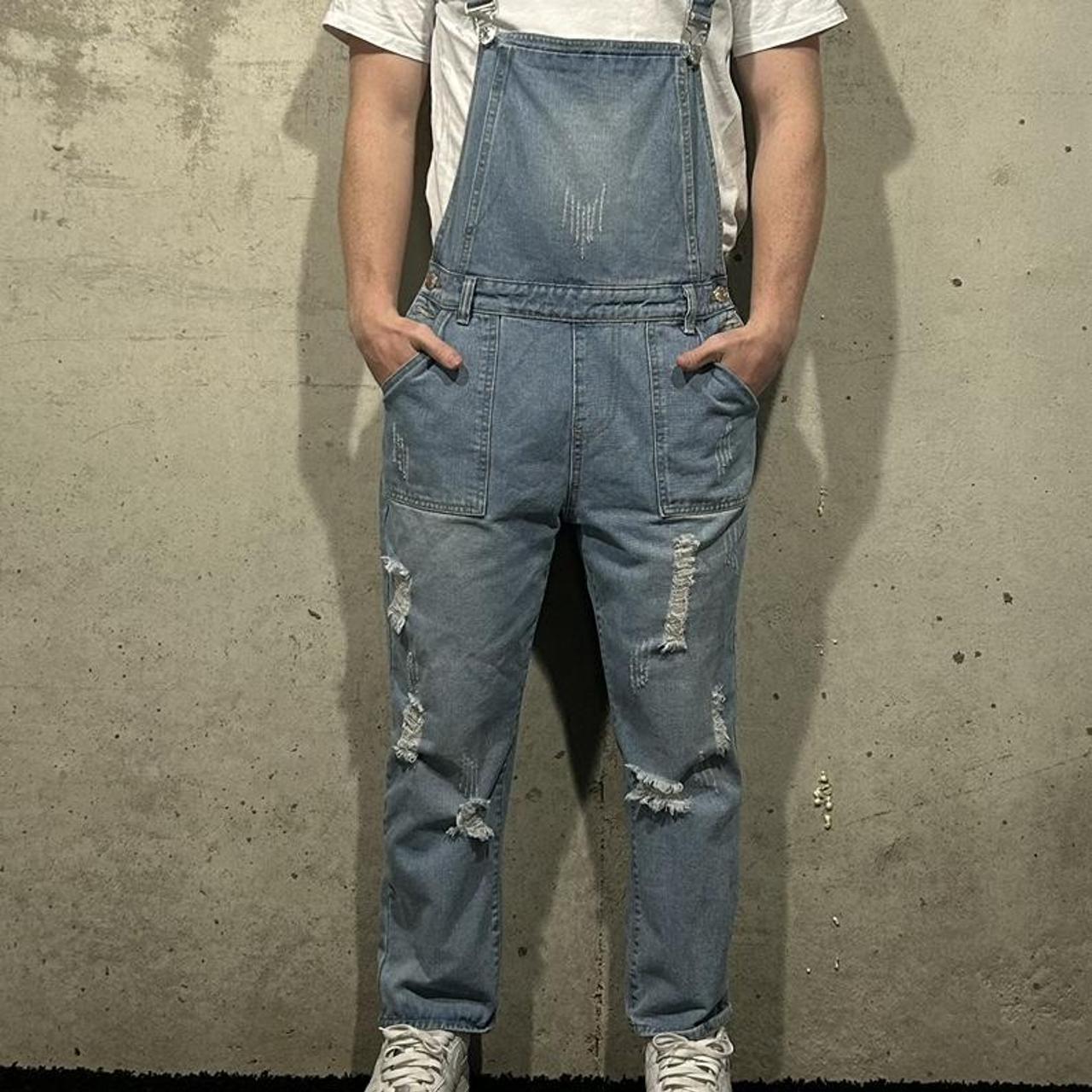 ‘SHEIN’ Men’s Denim Ripped Overalls Straight leg fit... - Depop