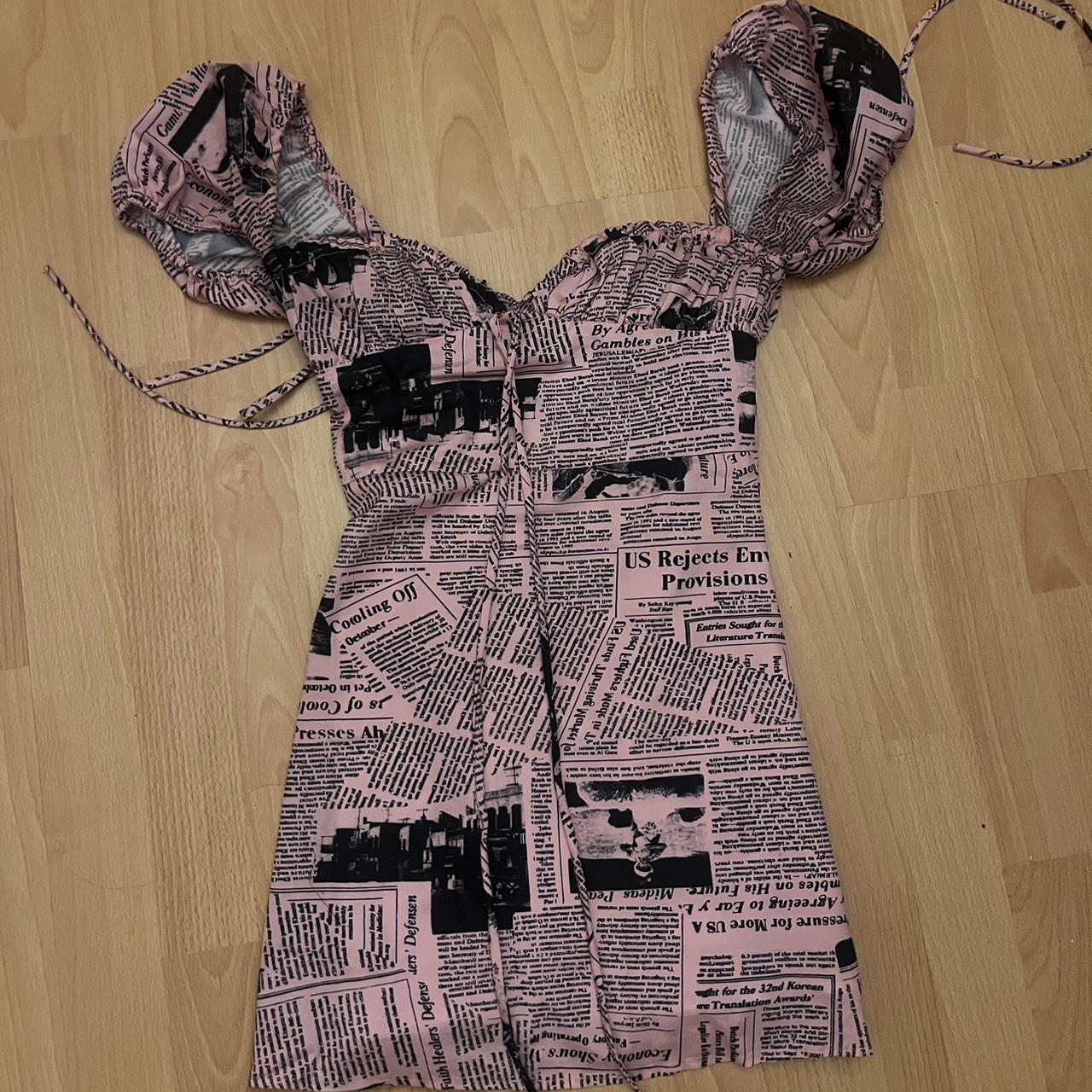 Pink newspaper 2024 print dress