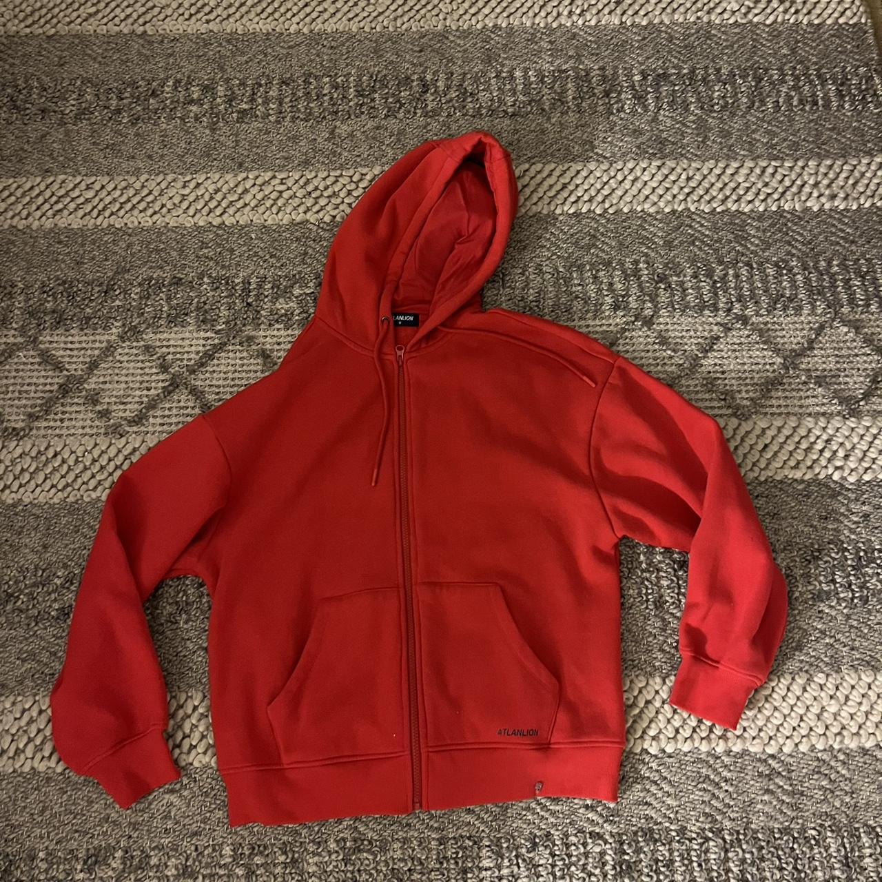 cute red zipup !! size medium !! #redhoodie #hoodie... - Depop