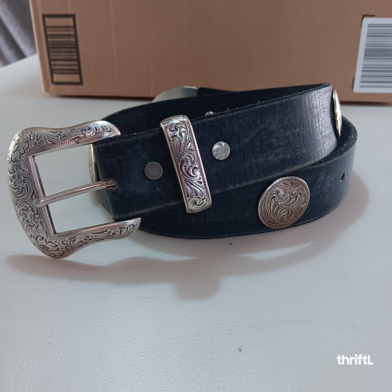 Snaffle-Trim Leather Belt - Black