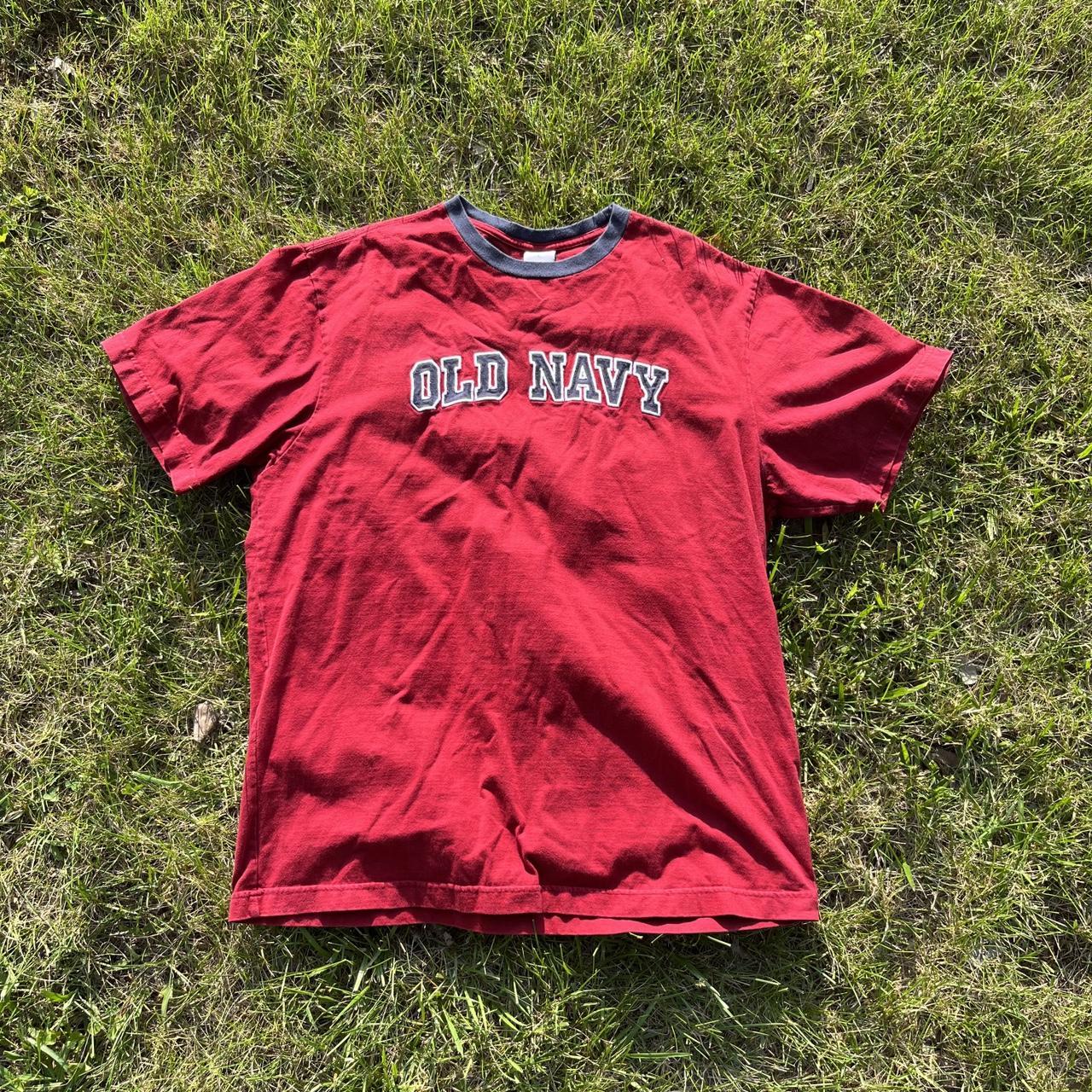 Old Navy Men's Red and Navy Tshirt Depop
