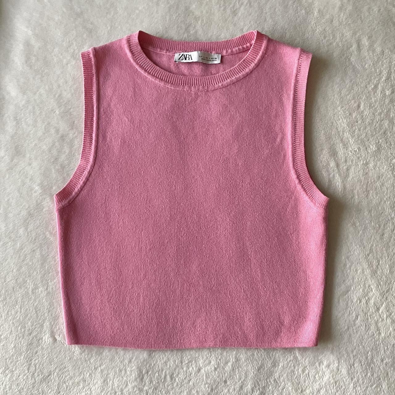 Zara Cropped Knit Tank Top Minimalist pink cropped... Depop