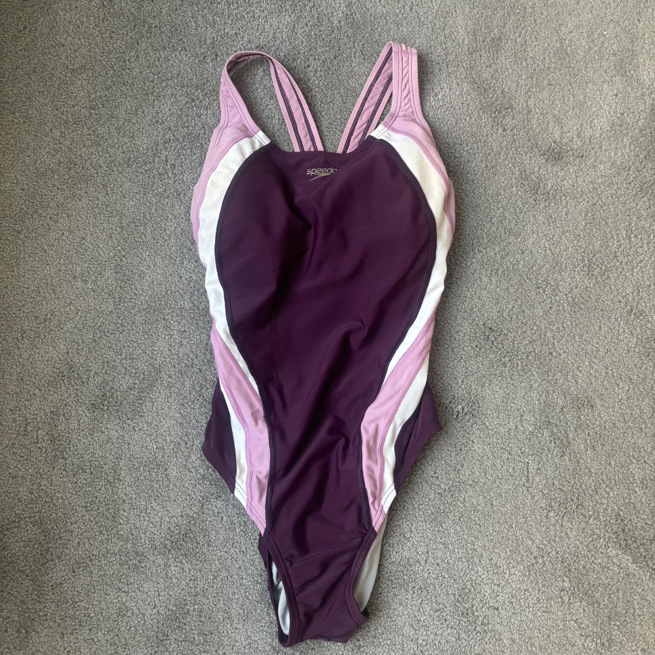 purple one piece speedo good support, padding on the... - Depop