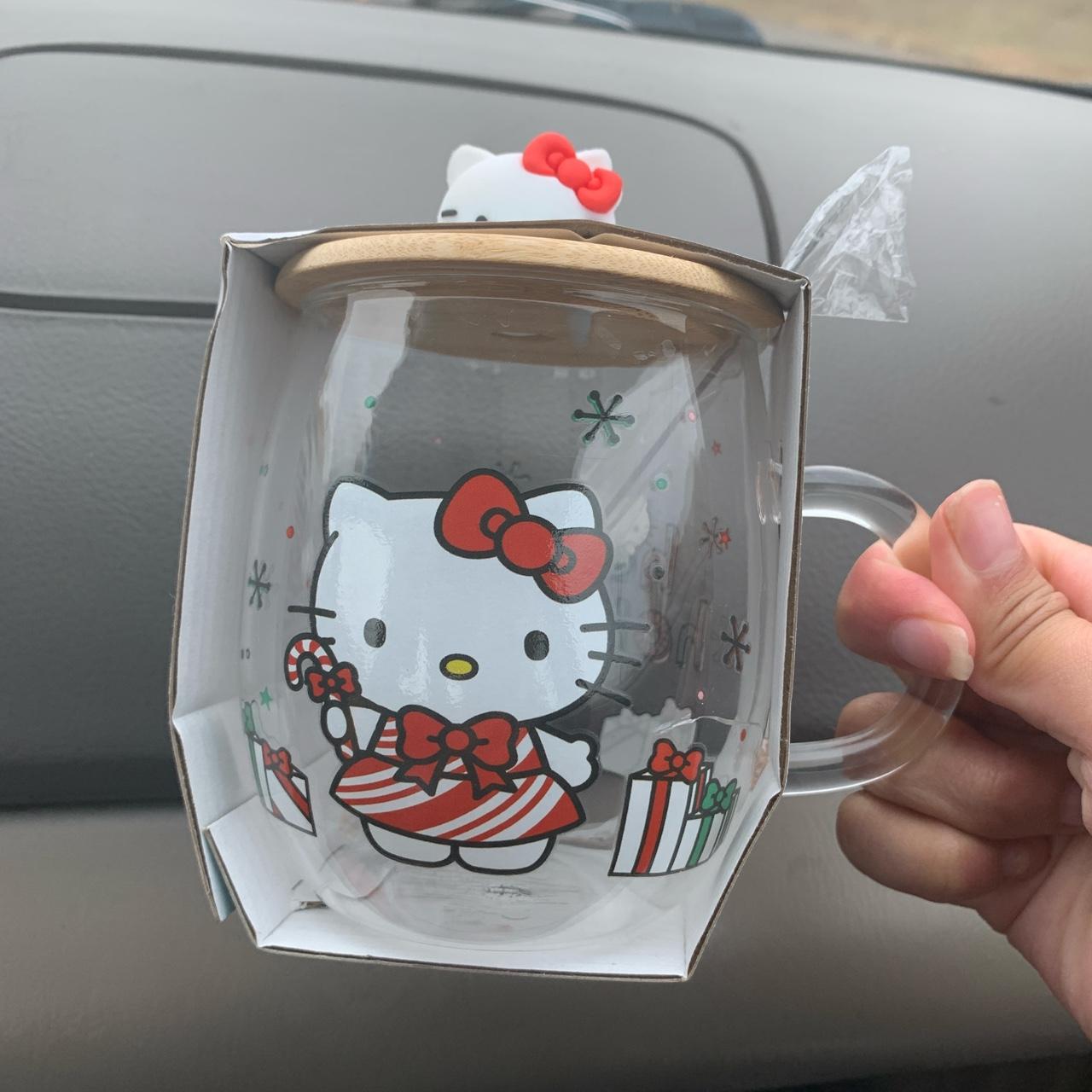 Hello Kitty Christmas Glass Jar with Lid & Straw And Glass Mug With Lid &  Spoon