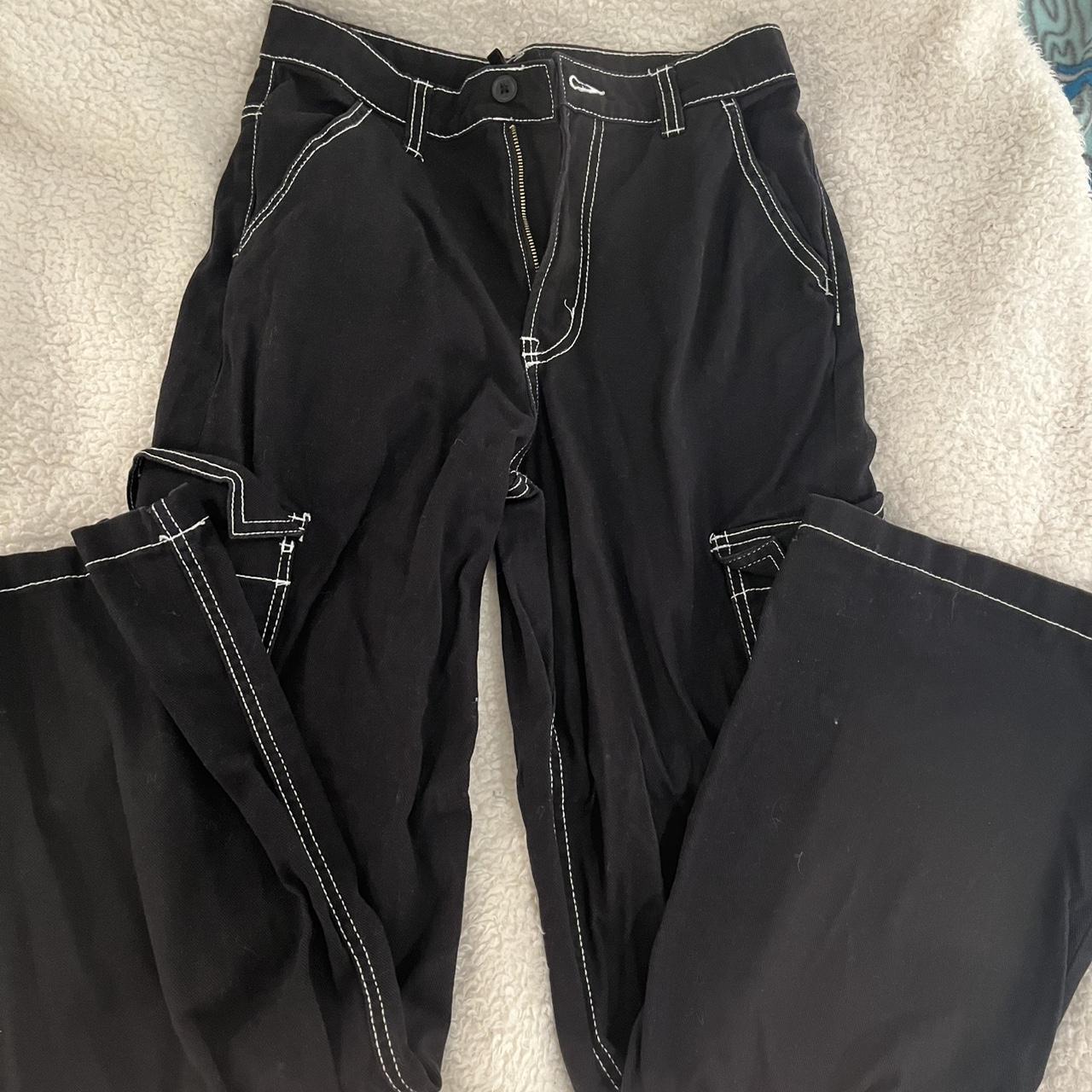 H&M Black & white straight leg cargo pants... Depop