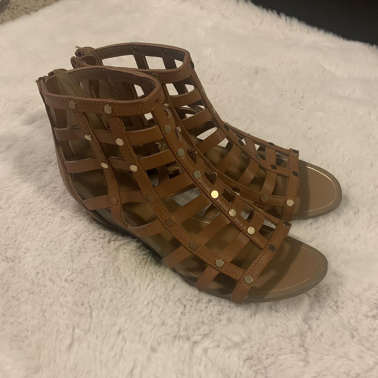 Target Women's Brown and Gold Sandals Depop