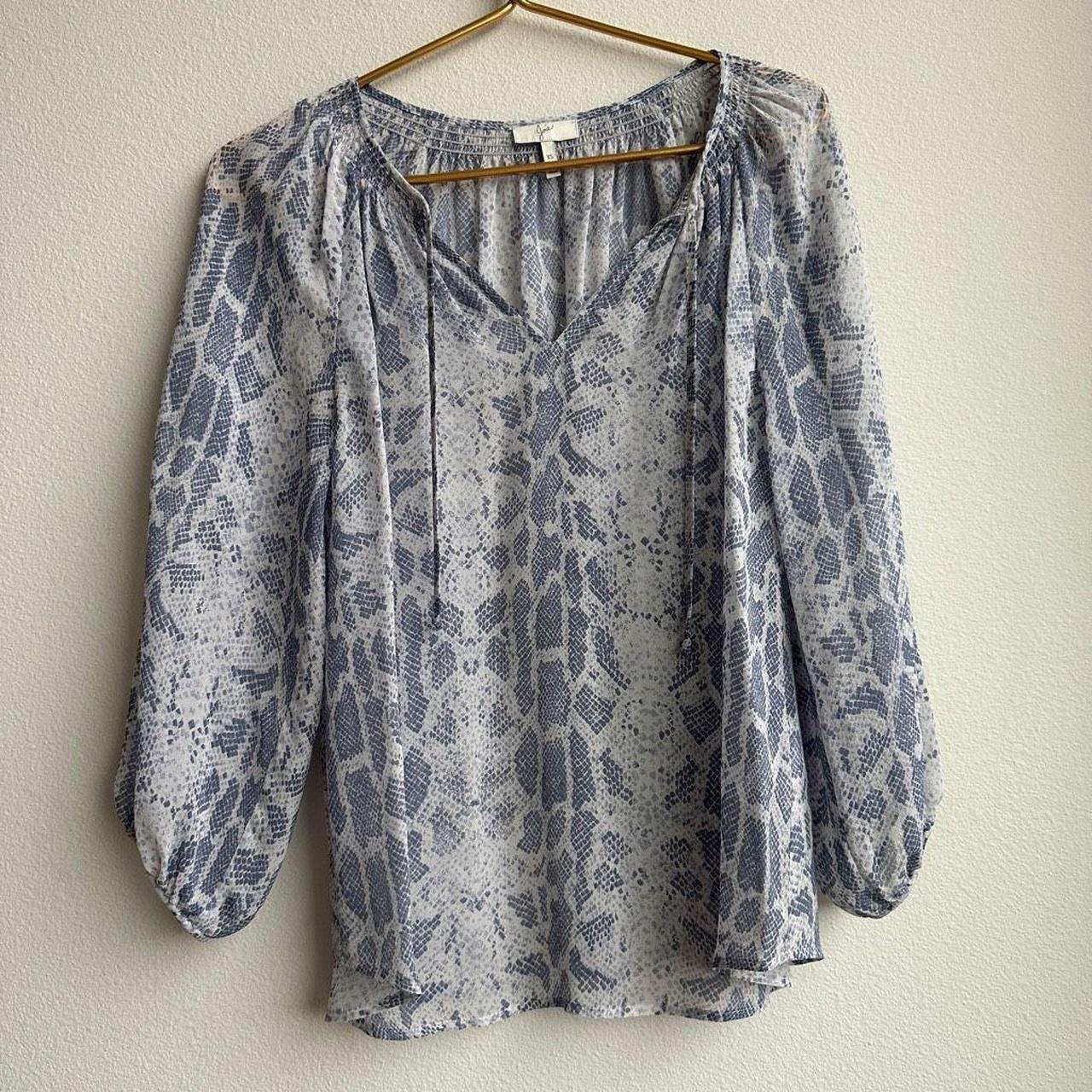 Joie Women's Blue and White Top | Depop