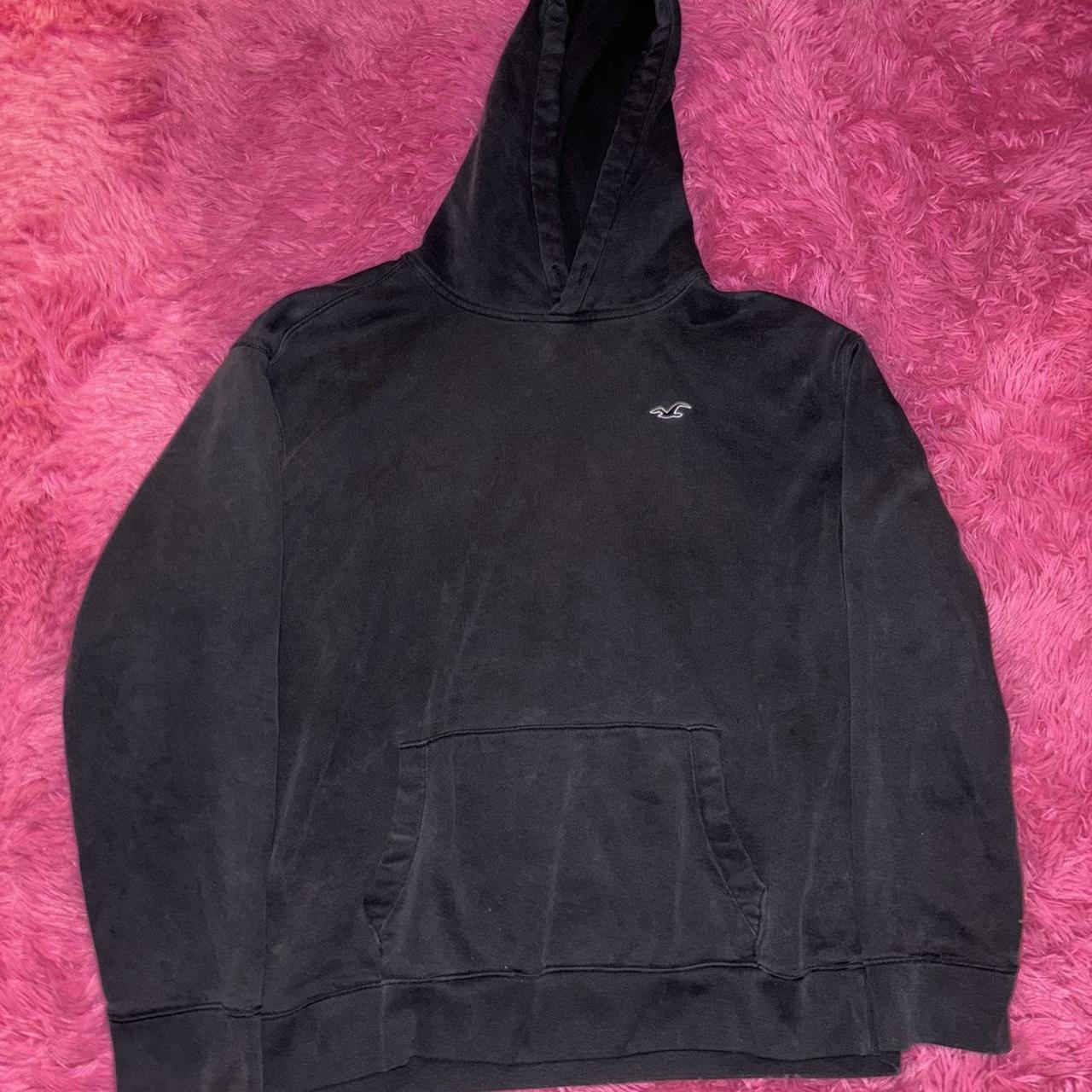 black hollister hoodie size large very worn faded a lot - Depop