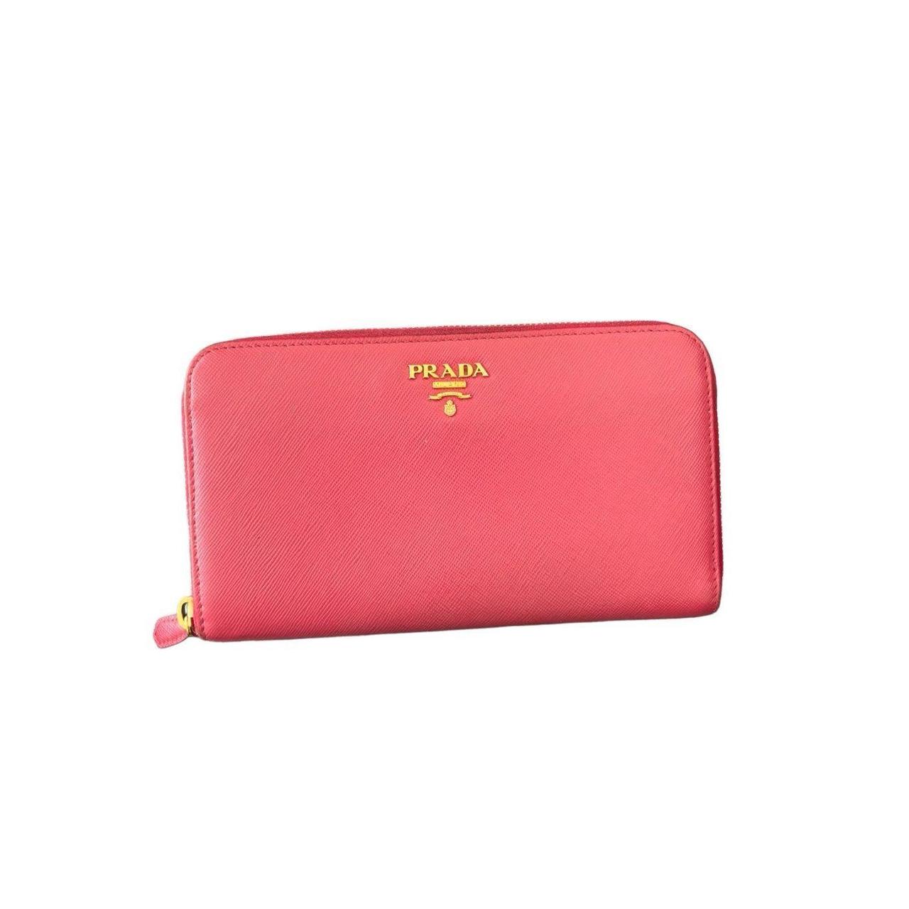 Prada Wallet Pink Saffiano Leather Zippy Wallet. Depop