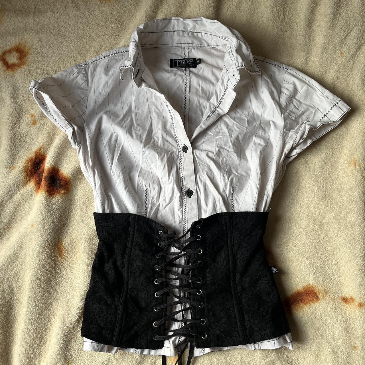 Tripp NYC white striped corset shirt Size - Depop