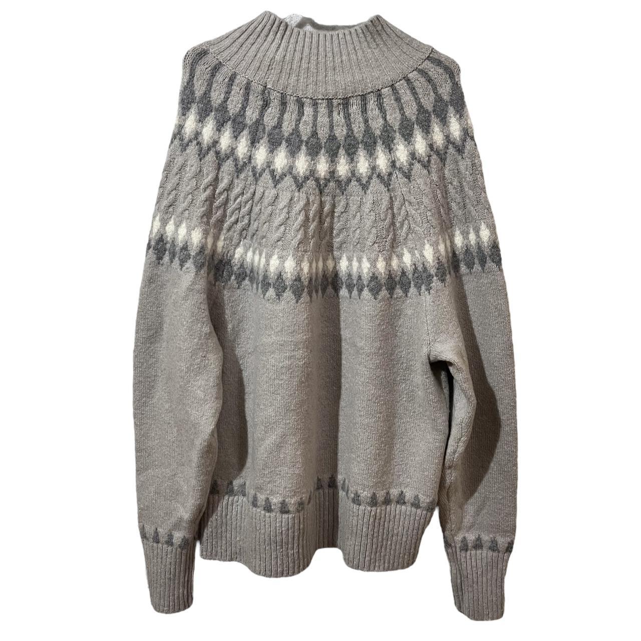 Nicole Miller Artelier Gray Fair Isle Mock Neck... - Depop