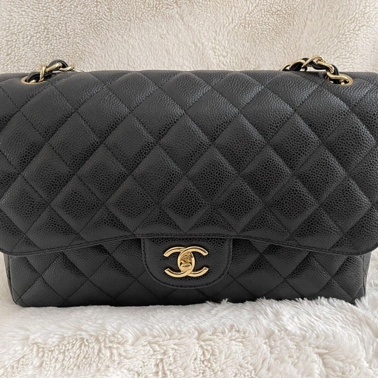 CHANEL JUMBO BLACK QUILTED CAVIAR CLASSIC DOUBLE - Depop