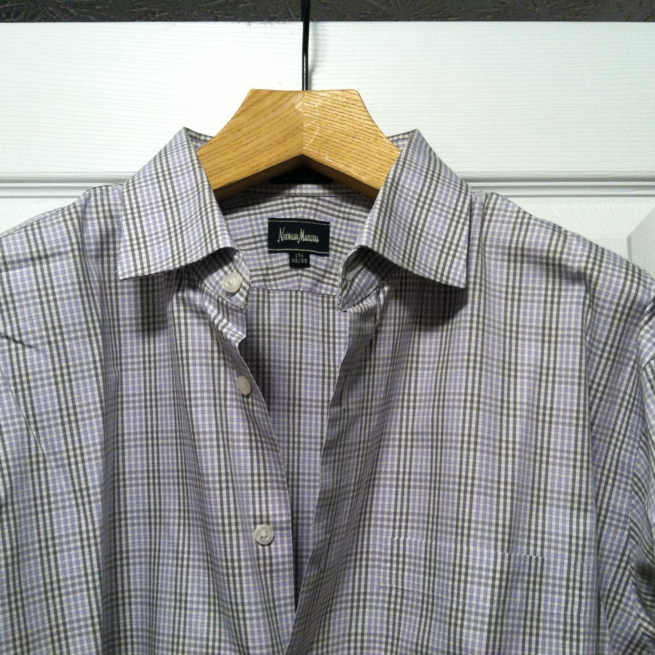 NEIMAN MARCUS MEN'S COTTON PLAID LONG SLEEVE BUTTON... - Depop