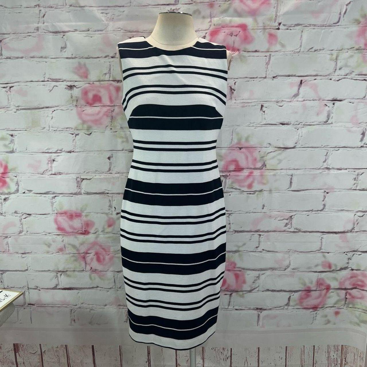 Calvin klein black outlet and white striped dress