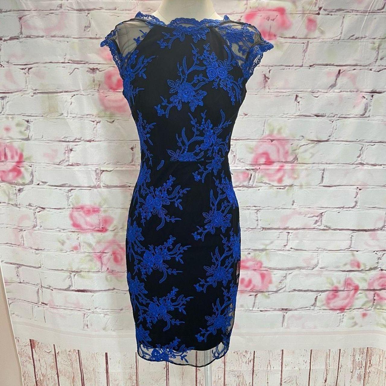 Hailey Adrianna papel black blue floral lace sheath