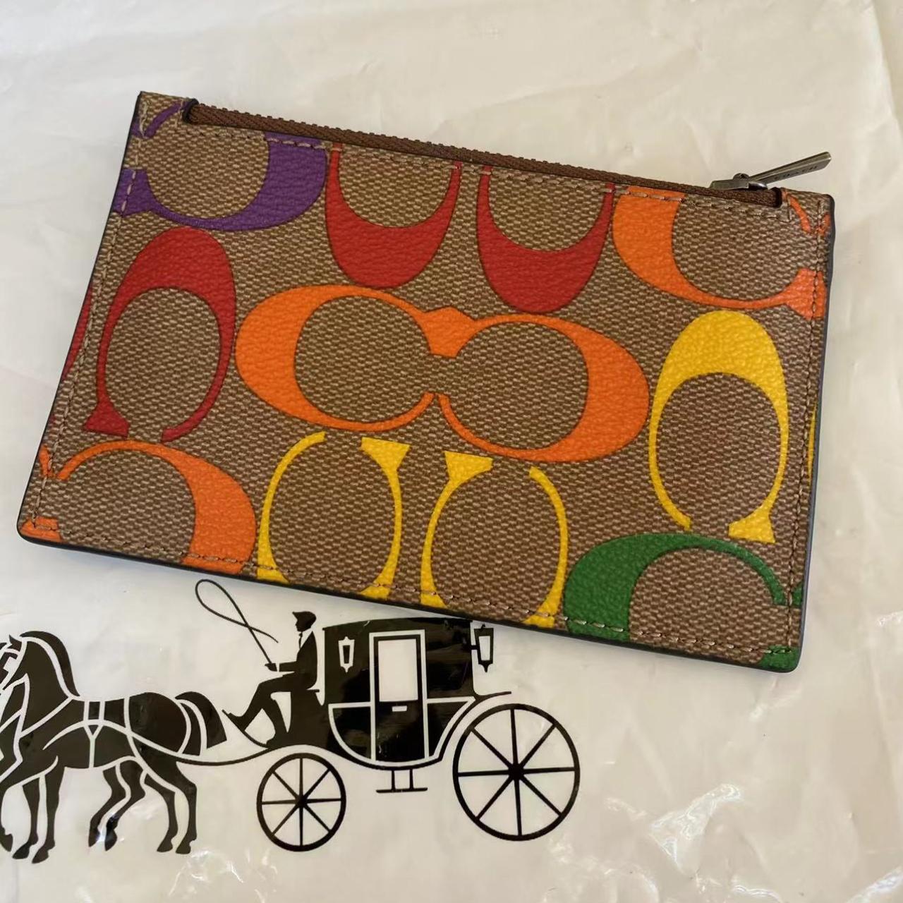 Coach Zip Card Case In Rainbow Signature Canvas, 100%...