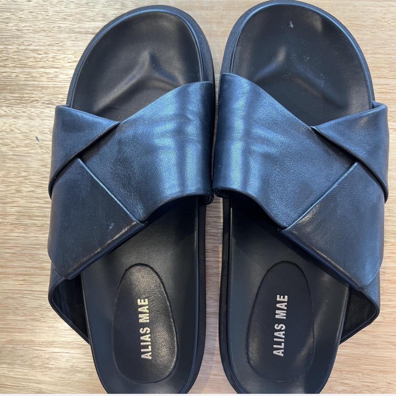 Alias Mae black leather slides size 41/ au10 RRP... - Depop