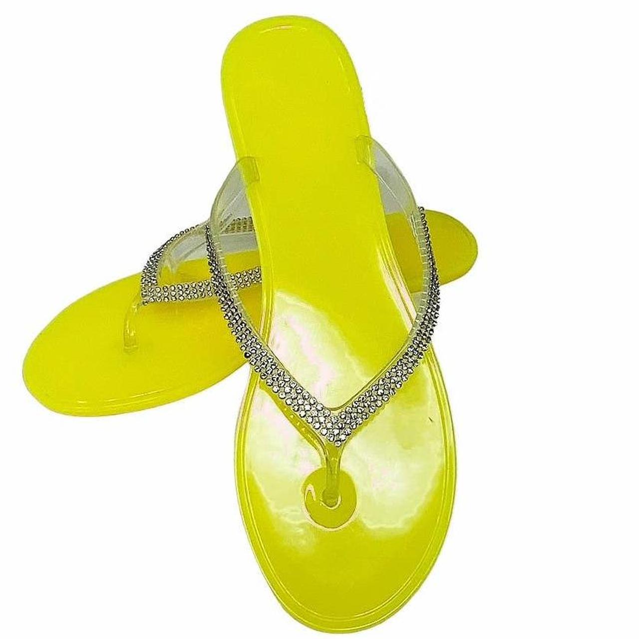 These Sparkling Yellow Rhinestone Flip Flop Summer Depop