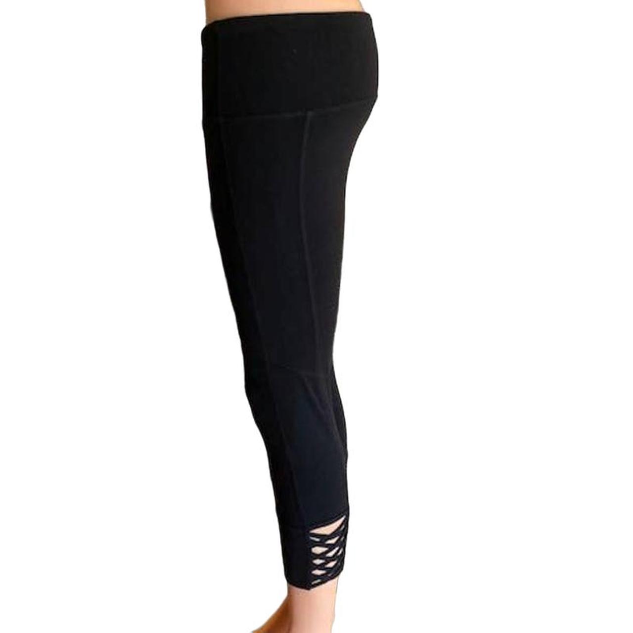 ATHLETA Black Mind Over Mat Criss Cross Lattice Crop Leggings