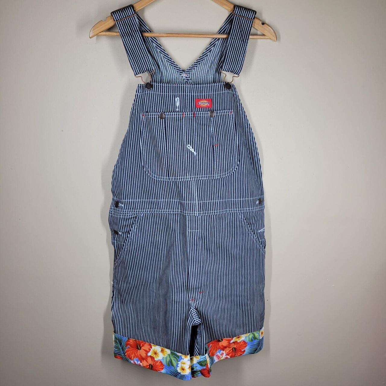 Dickies Railroad Stripe Bib Shortalls Floral Cuffs... - Depop