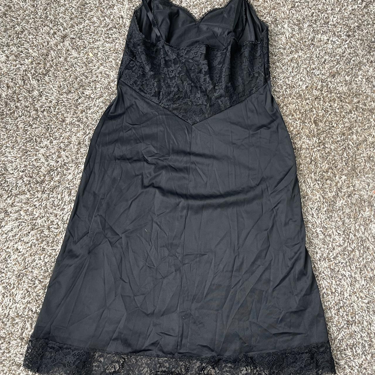 vintage vanity fair black slip dress with lace... - Depop