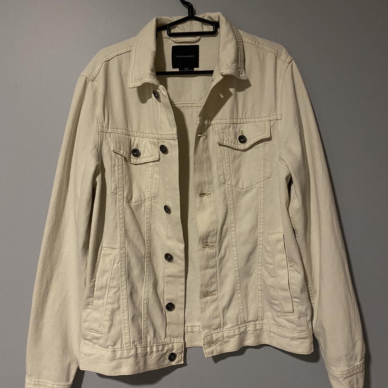 White/cream men’s denim jacket Size: Small Small... - Depop