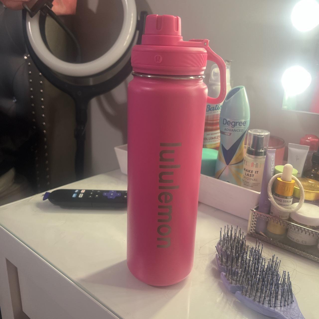 Lululemon water bottle. Pink with silver writing. - Depop