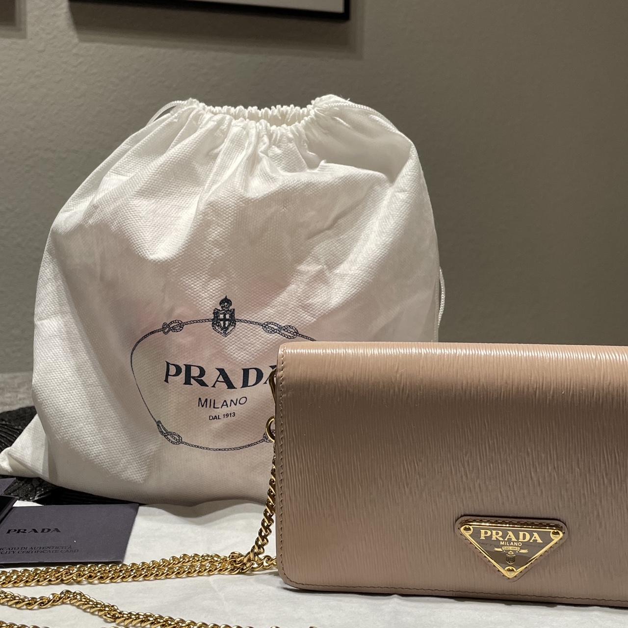 Prada Cipria Beige Vitello Move Leather Chain Wallet. Depop