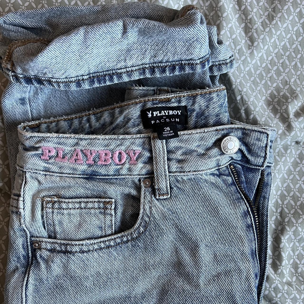 Playboy Women's Blue and Pink Jeans Depop