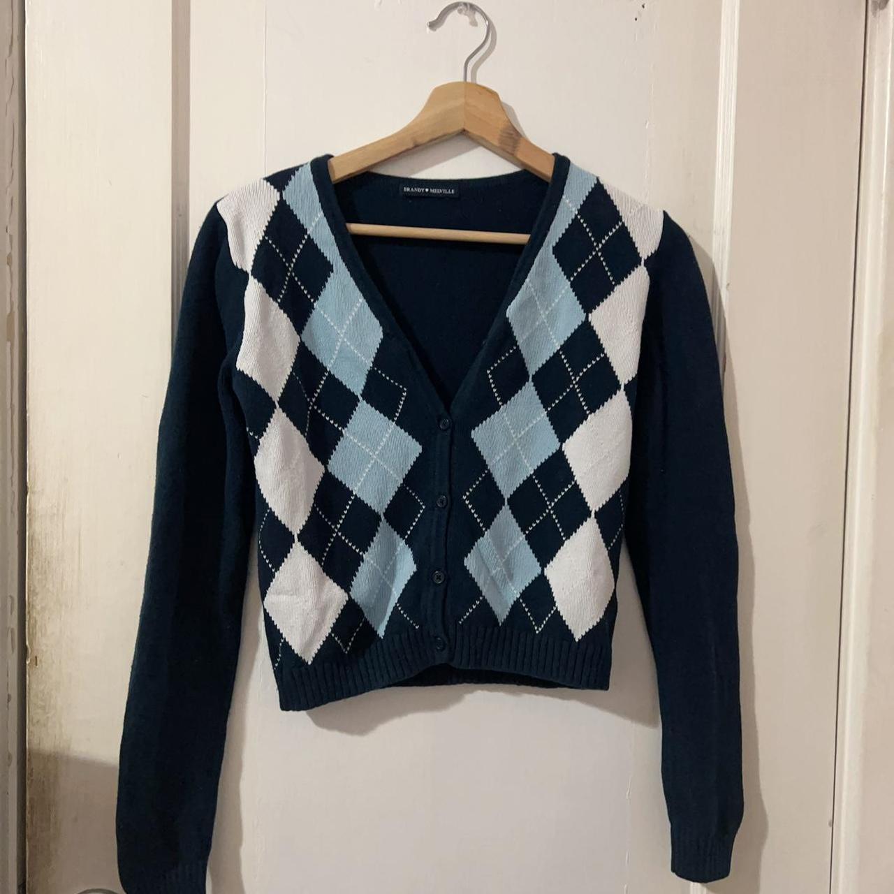 Brandy Melville blue argyle cardigan ♡ Lightly... - Depop