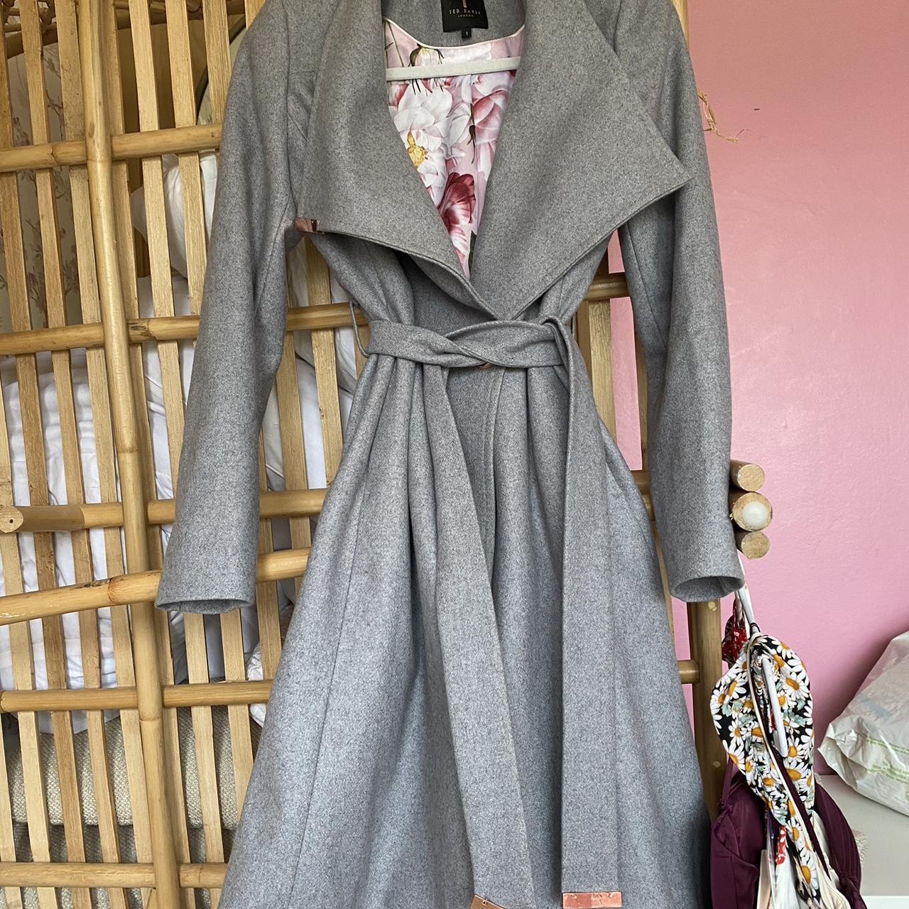 Ted baker Grey cashmere wool coat Rose gold metal