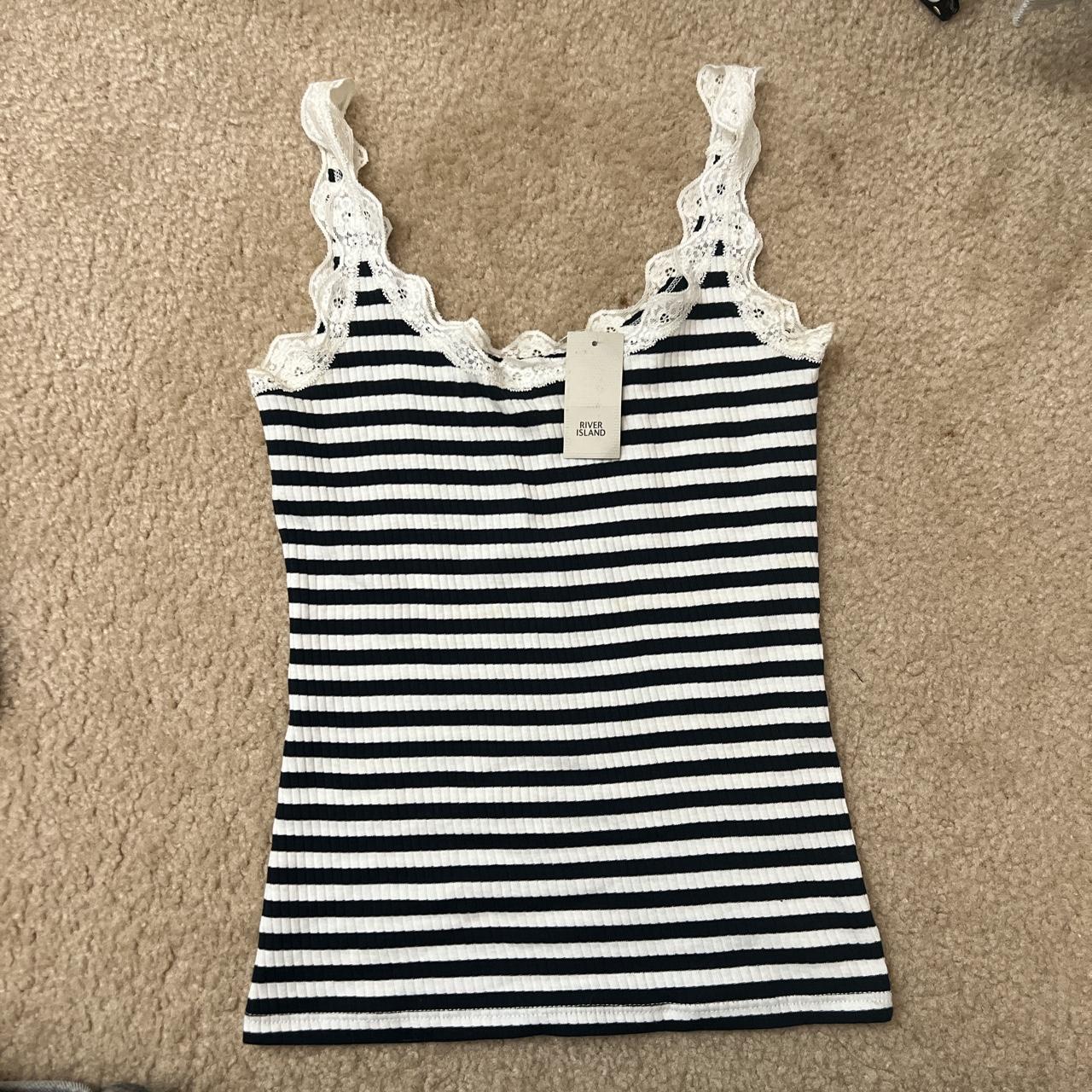 NWT striped tank top with lace trim. Fits like a - Depop