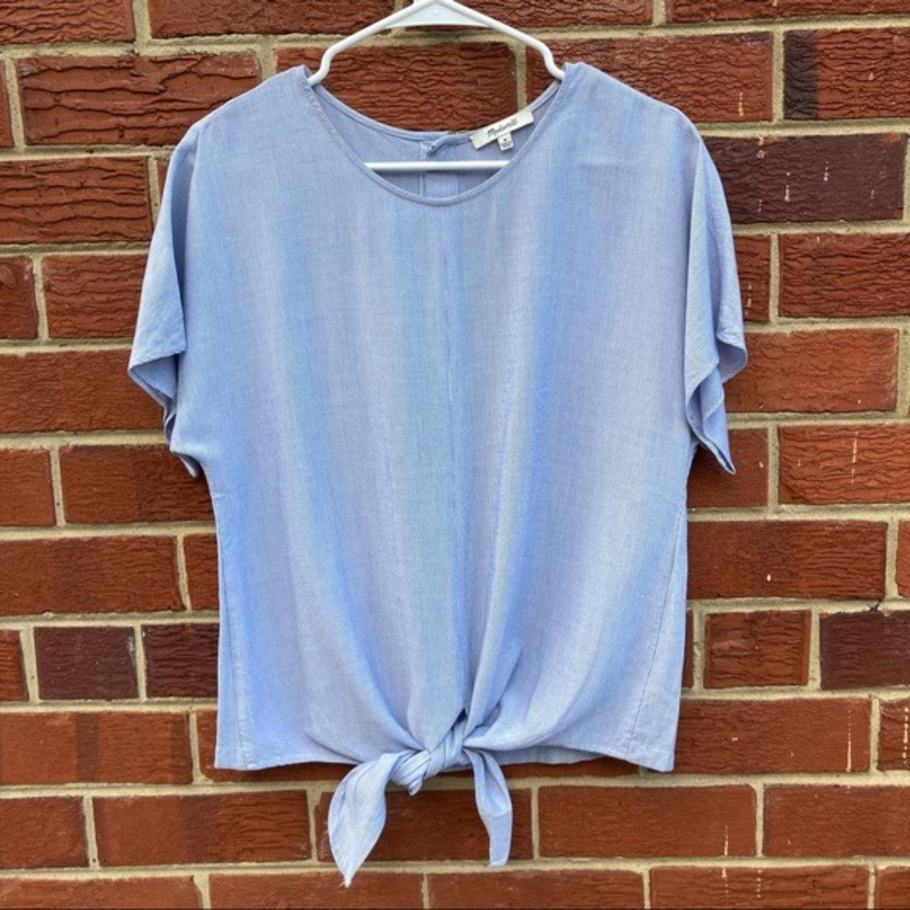 Madewell blue stripe blouse Size medium Pre owned... - Depop