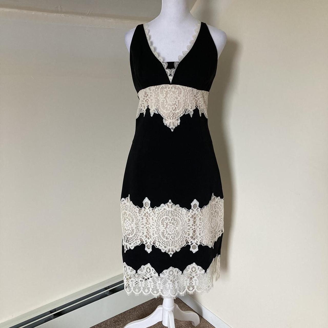 KAREN MILLEN BLACK WHITE DESIGN FINE KNIT 3/4 SLEEVE DRESS SIZE