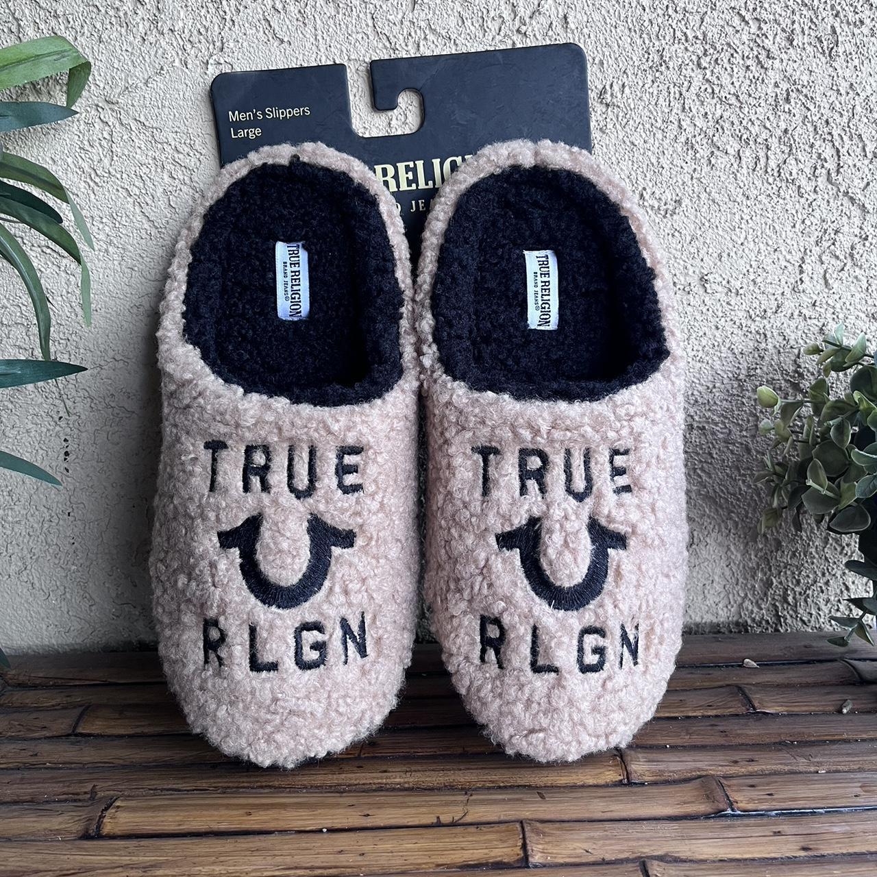 Men’s True Religion Faux Shearling Slippers Brand... - Depop