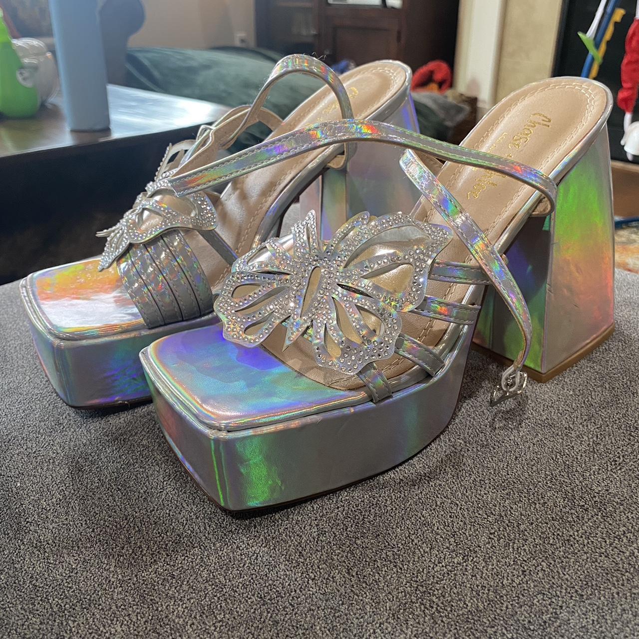 VLogo holographic platform sandals in silver - Valentino Garavani |  Mytheresa