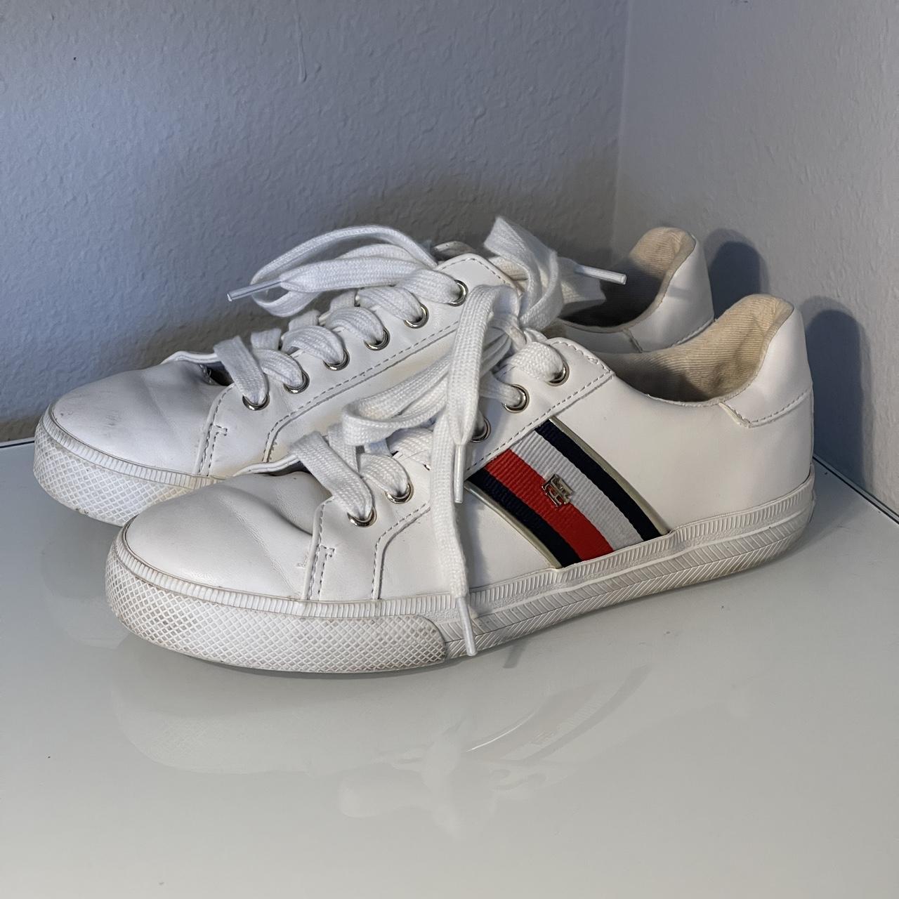 WHITE FAUX-LEATHER TOMMY HILFIGER SHOES - womens... - Depop