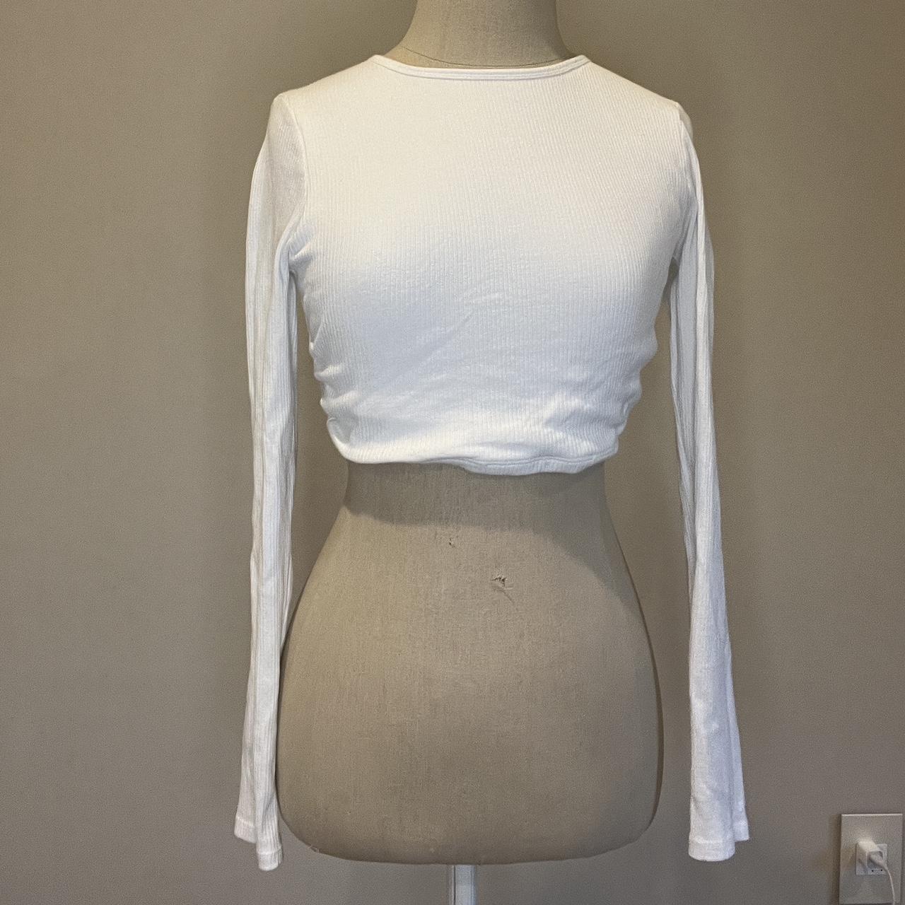 glassons basic white open back long sleeve crop... Depop