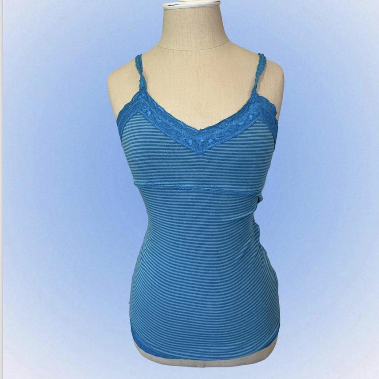 Y2k 2000s Blue Striped Tank Top Super Cute And - Depop