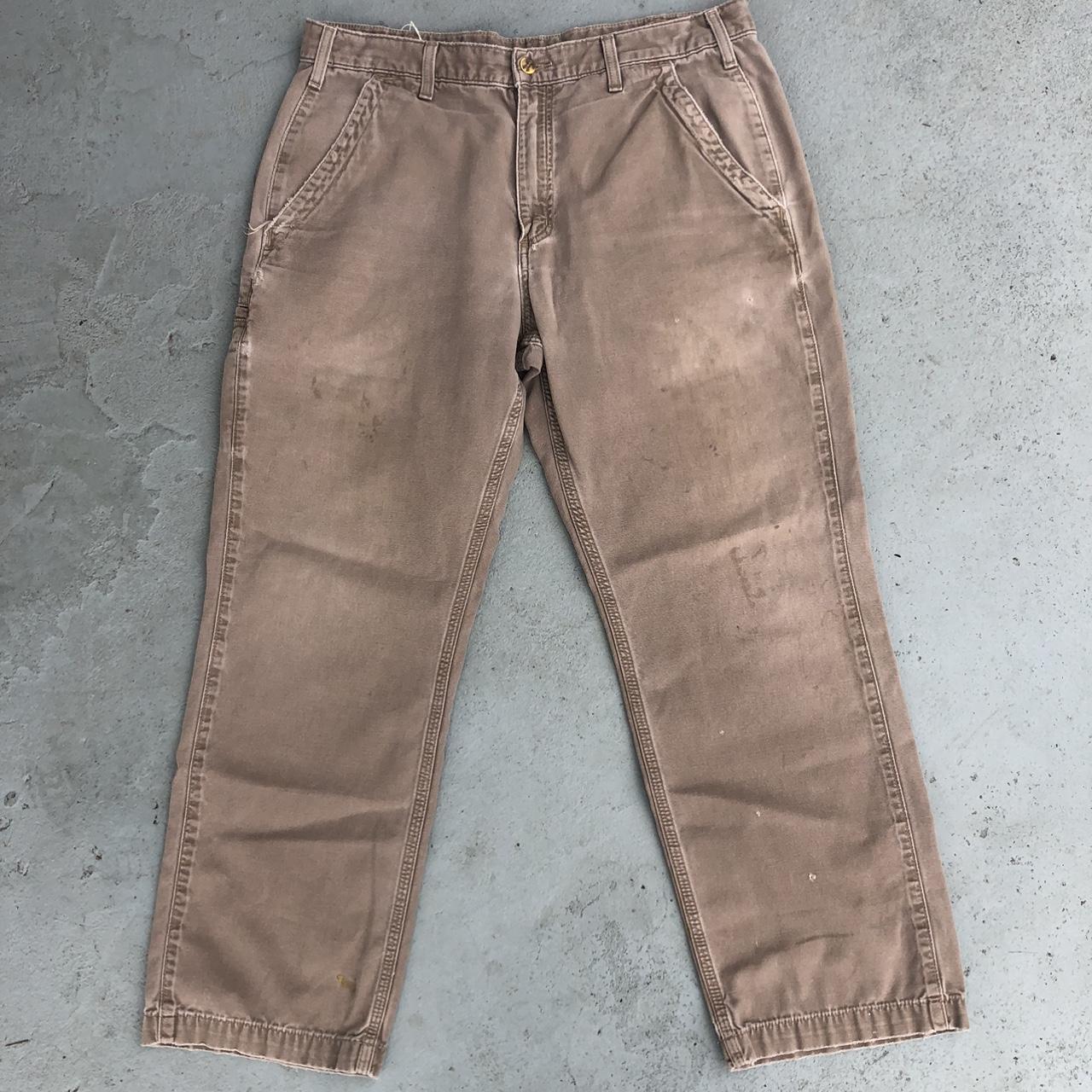 Carhartt Light Tan Carpenter Pants 36x30 small paint... - Depop