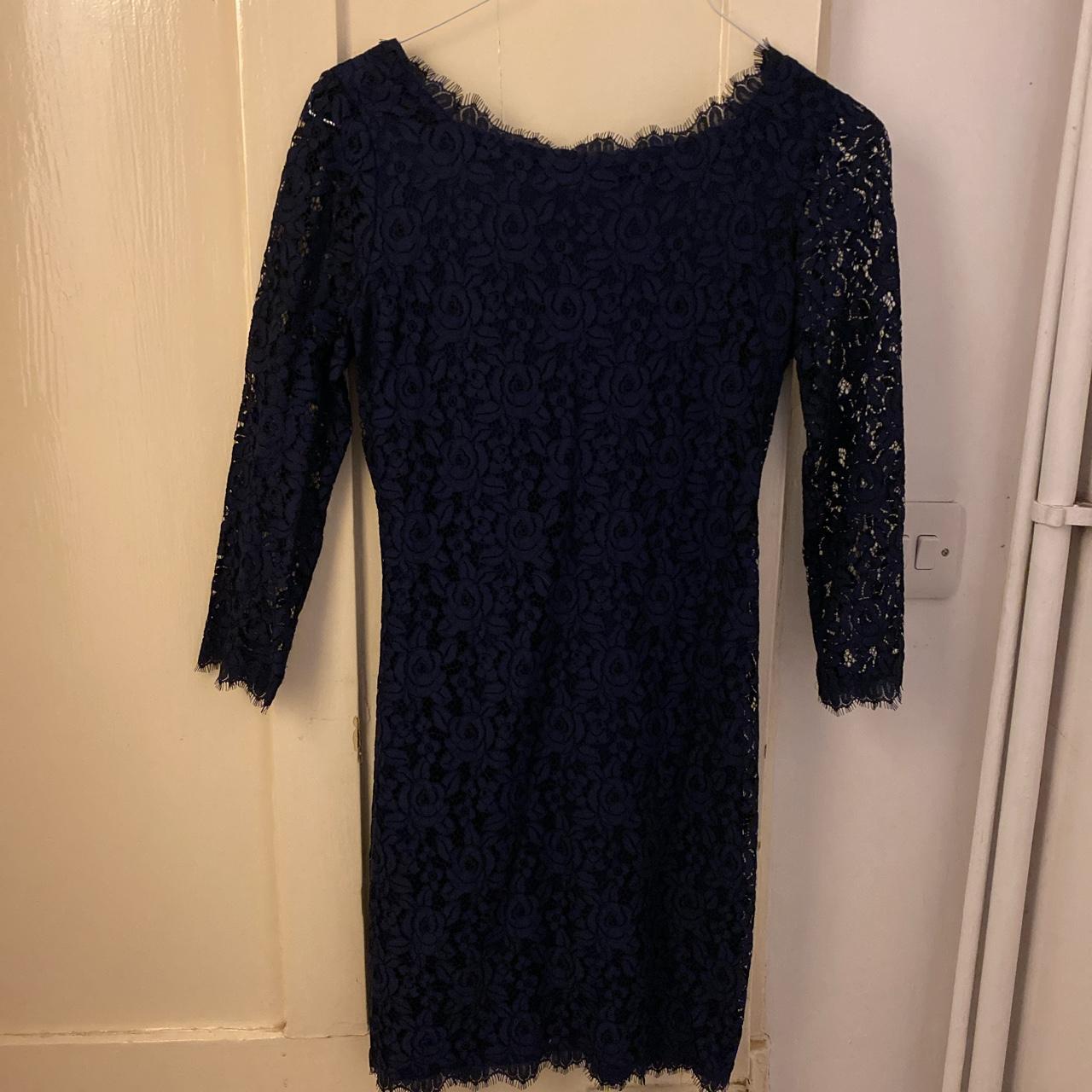 Diane von Furstenberg navy blue dress with lace... - Depop