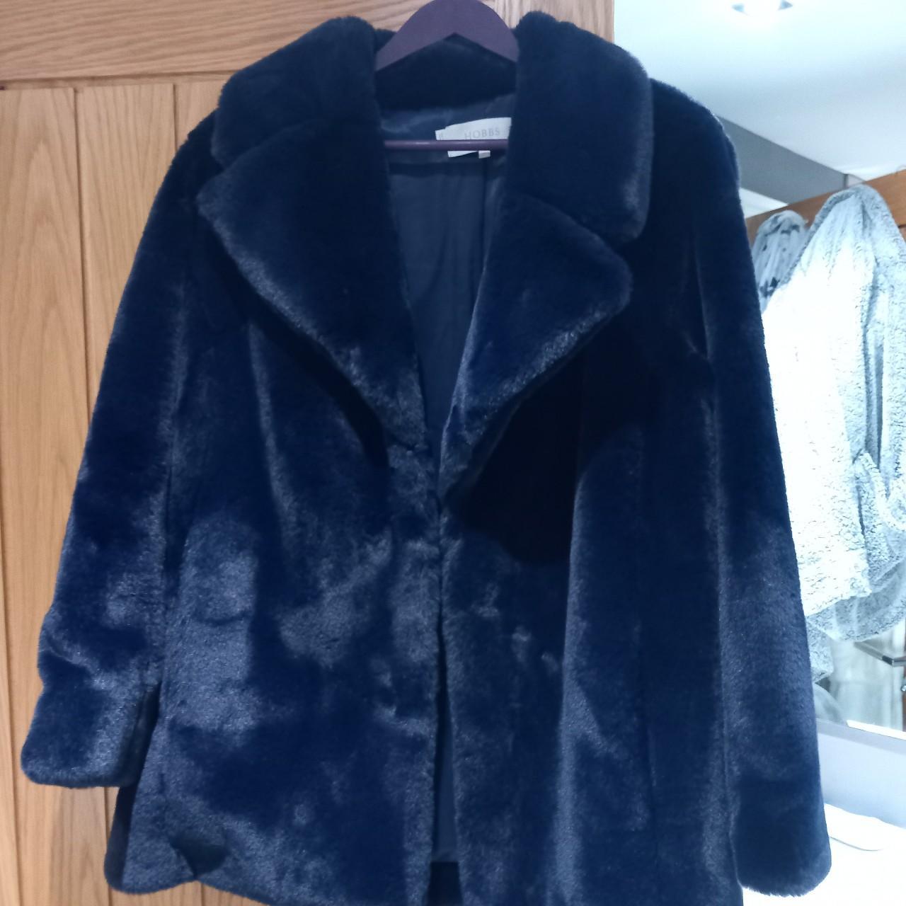 Navy blue hobbs Brittany faux fur jacket brand new... - Depop