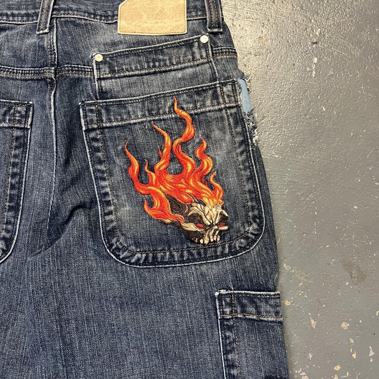 Vintage JNCO flaming skull Tribal Baggy Jeans Fits... - Depop