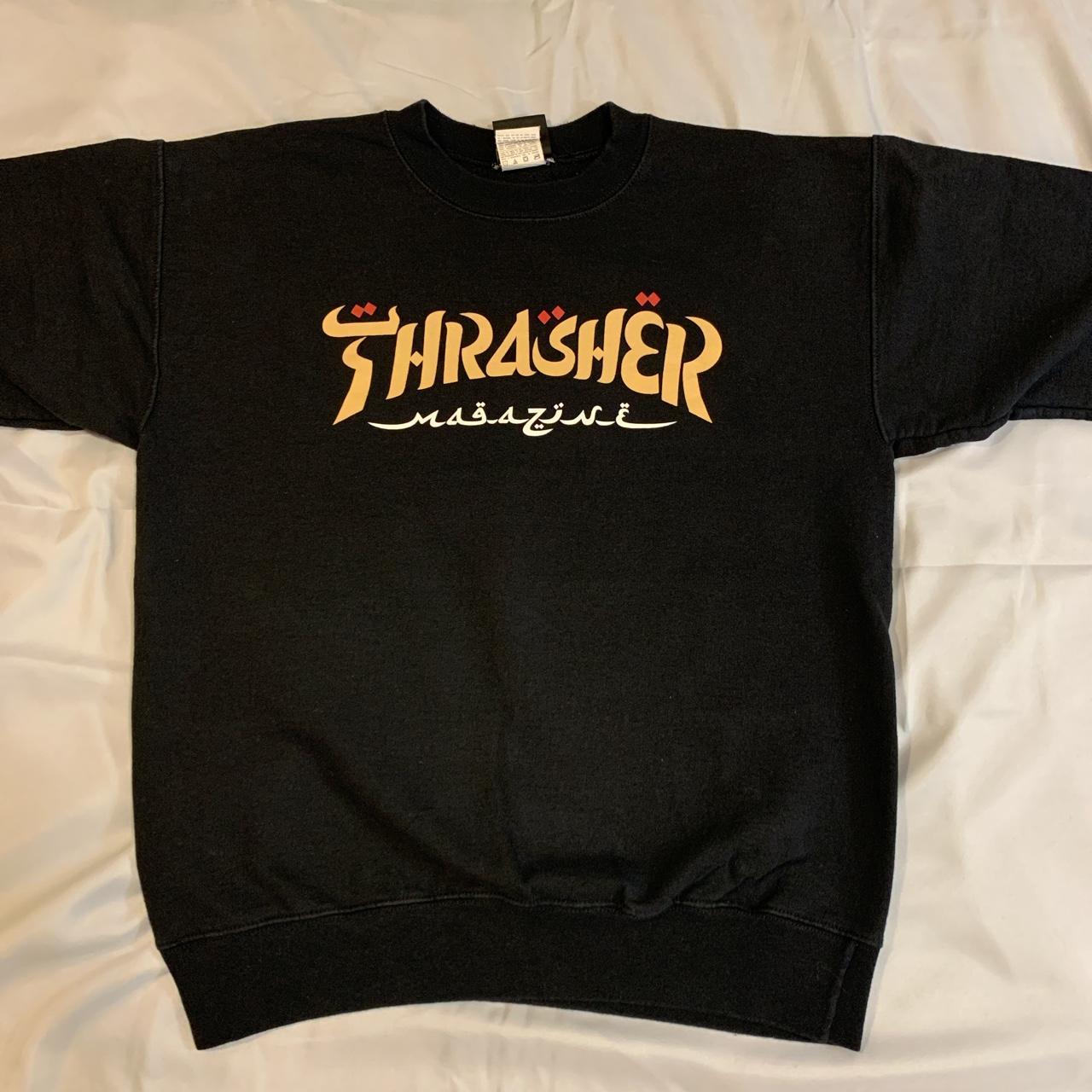 Thrasher Men's Black and Cream Sweatshirt Depop