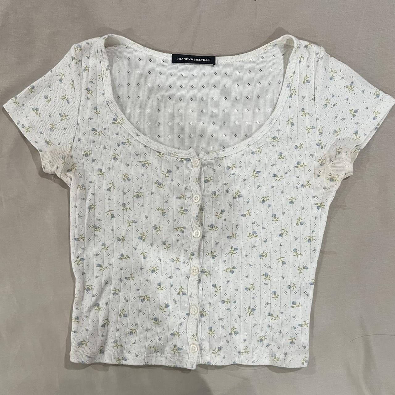 brandy melville blue flower button up! one size fits... Depop